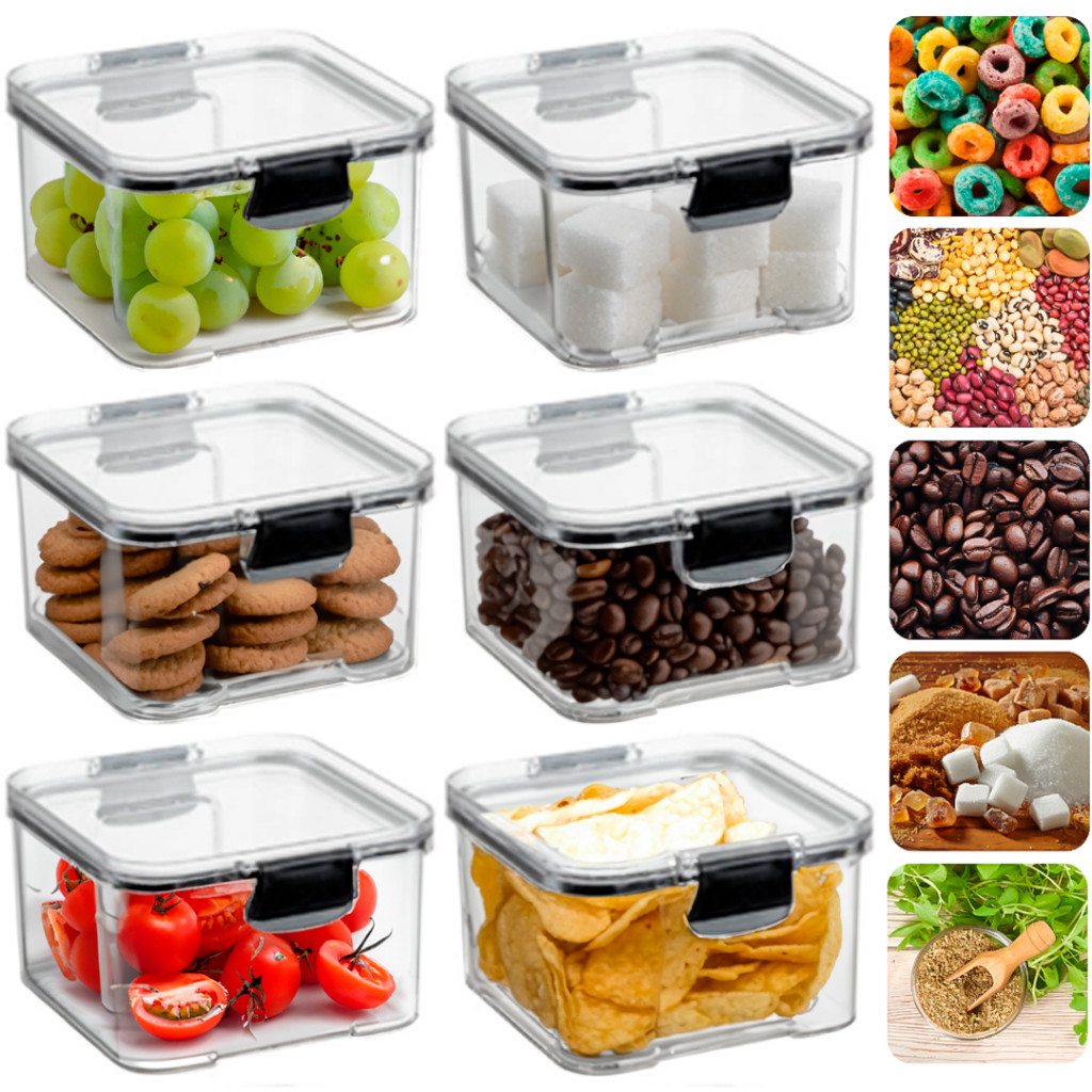 Kit 6 Potes Herméticos 450ml Com Trava Reforçada 100% Vedado (ARROZ, FEIJÃO, CAFÉ AÇÚCAR, MACARRÃO, BOLACHA)