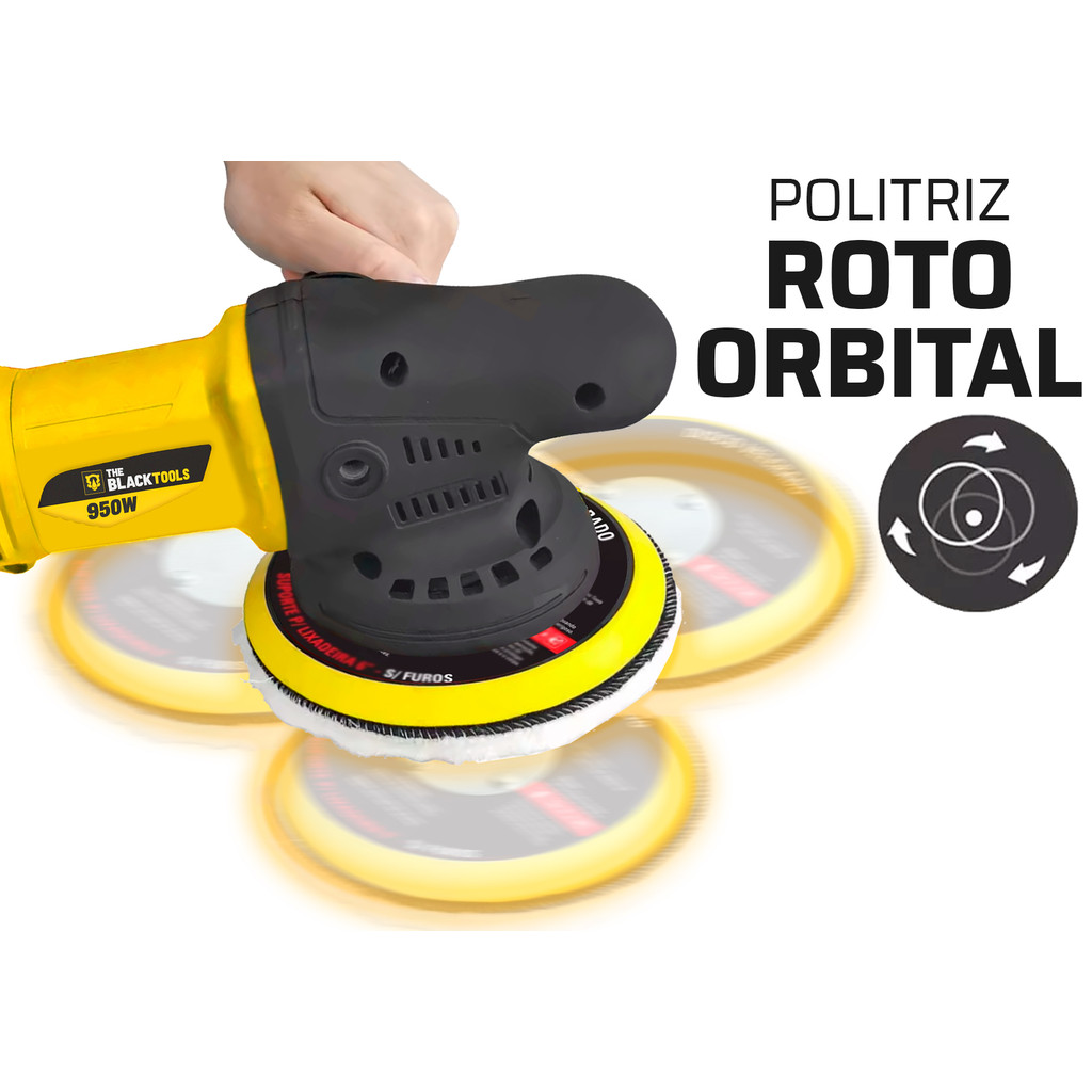Detalhes do Politriz Eletrica Roto Orbital 15mm 5 E 6 Pol 950w 220v Pro950 The Black Tools