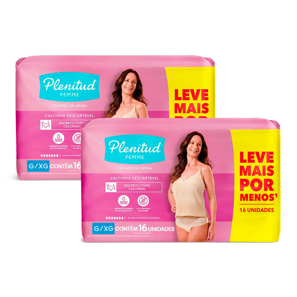 Kit 2 Roupa Íntima Plenitud Femme Tamanho G/XG com 16 Unidades cada - Health