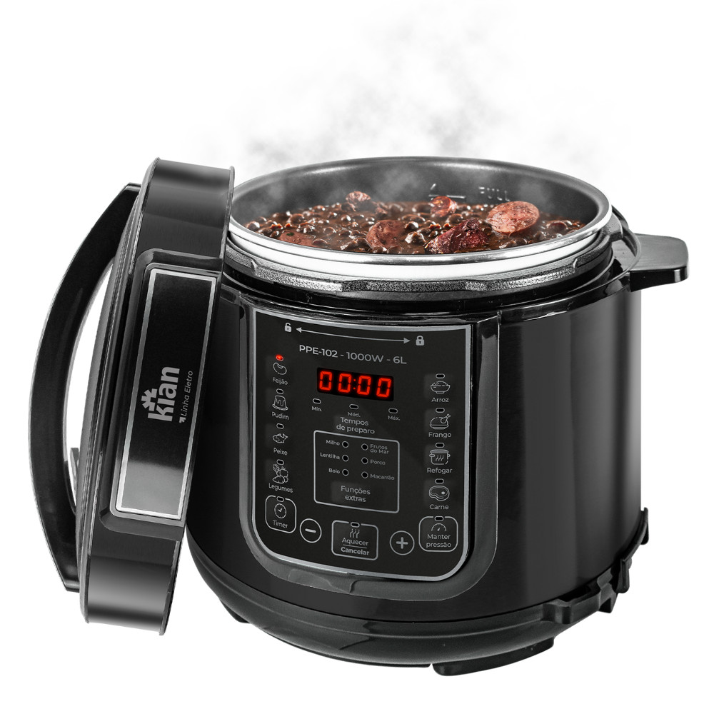 Imagem Panela de Pressão Elétrica 220V PPE-102 – 6L, Kian, Timer Ajustável, Cuba Antiaderente, Preto 