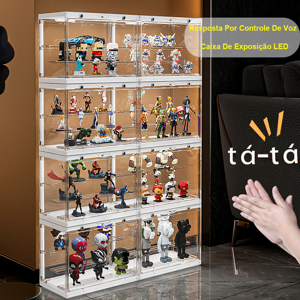 Vitrine para Colecionadores 6 LEDs Controlados por Voz Fechamento Magnético Resistente a Umidade e Poeira