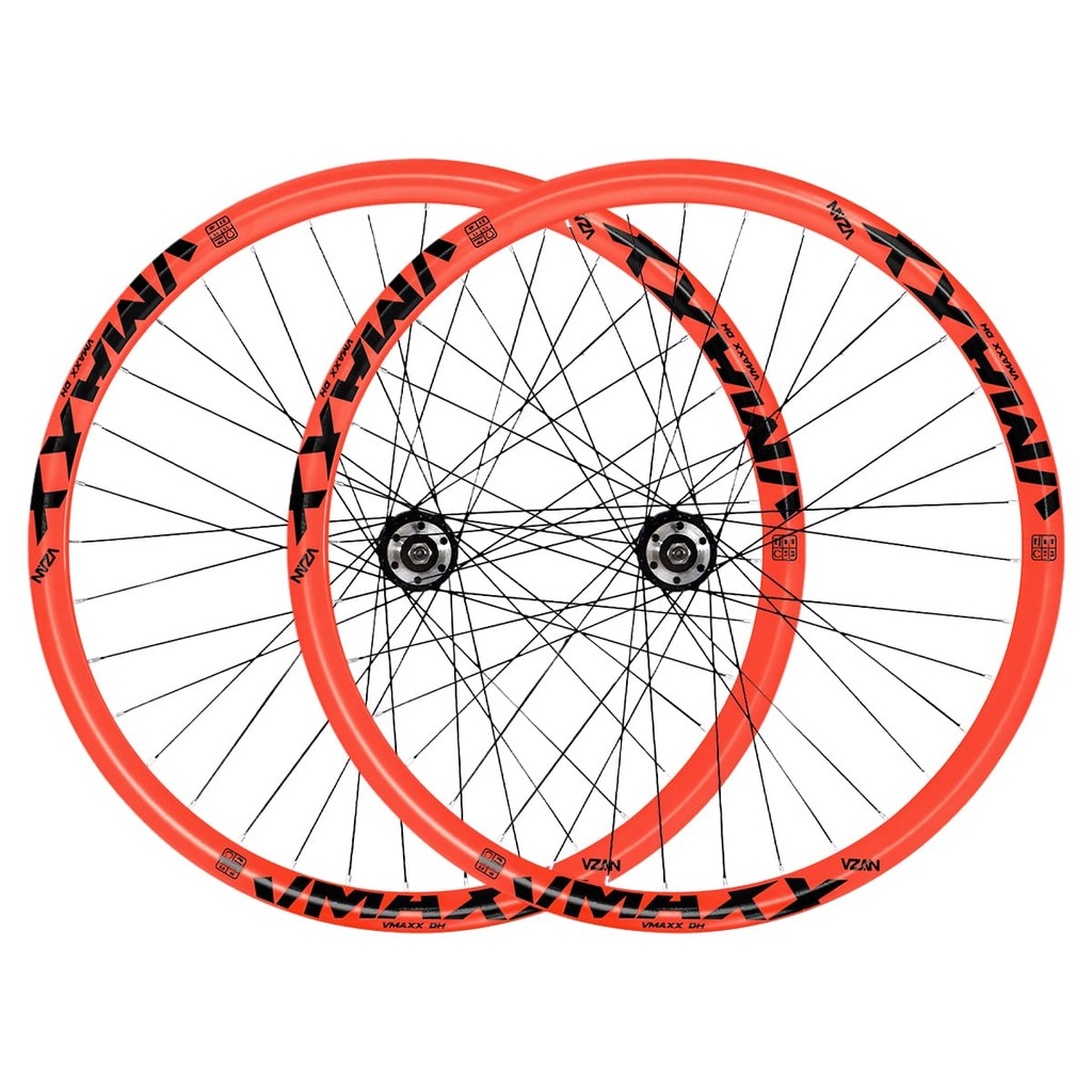 Par Roda Aro 26 Montada Cubo Rosca P/ Roda Livre Vzan Vmaxx Freio a Disco Bike Grau Laranja Neon