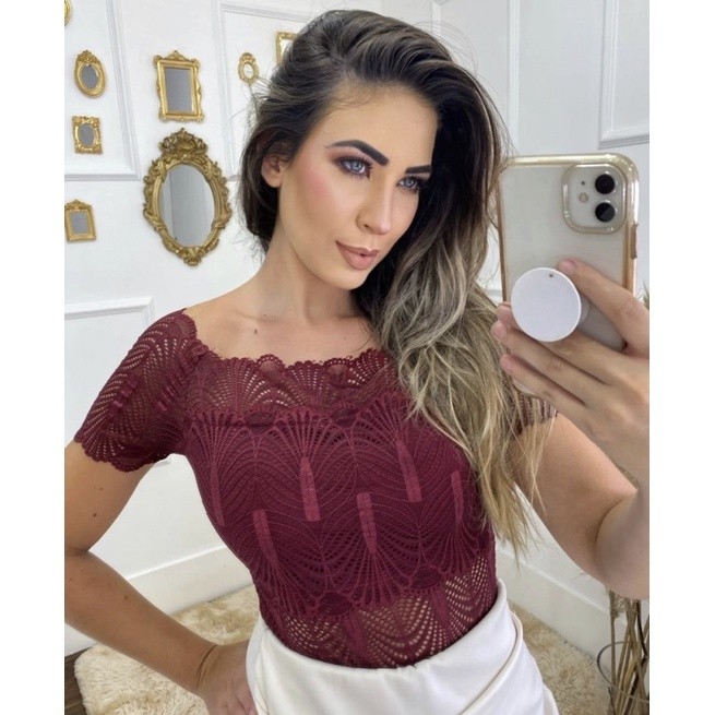 Body Preto Ombro a Ombro de Renda | Body Feminino Sexy Tule Transparente Elegante*Liquidação2026*