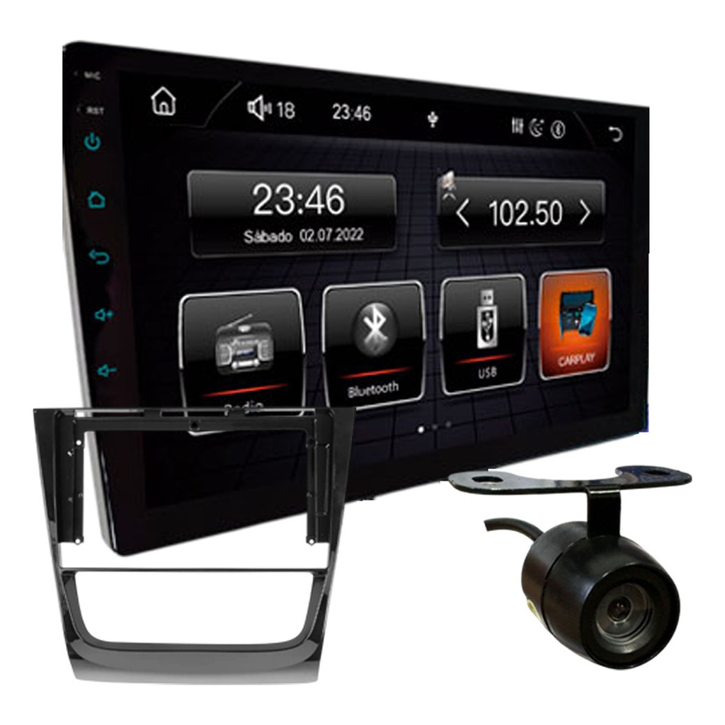 KIT CENTRAL MULTIMIDIA ROADSTAR 9 POL RS908BR SLIM CARPLAY VW GOL VOYAGE SAVEIRO G6 2012 A 2016