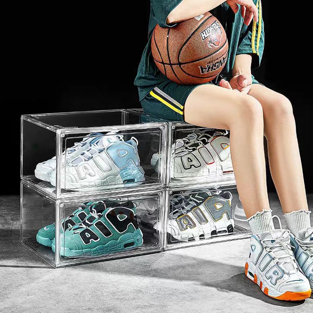 Caixa Organizadora De Sapatos Transparente Acrílico Tenis Sneaker Box Empilhável Com Fechamento Magnético