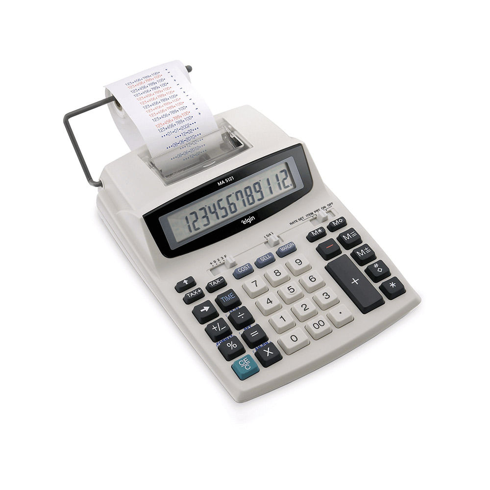 Calculadora com Impressão Bicolor 5121 - 12 Digitos Visor LCD Alimentação por Pilhas ou Fonte