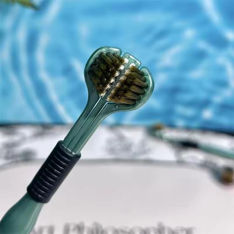 2 Pçs Escovas de dentes para adultos com três lados, cerdas macias, curvatura de 360 graus, dentes rígidos, três cabeças