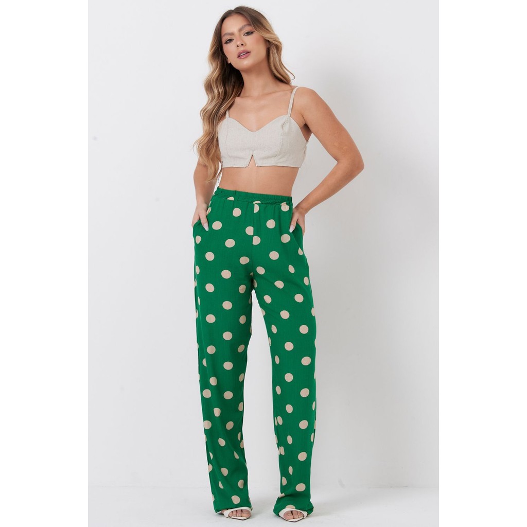 Calça Feminina Viscose Pantacourt Poá Planet Girls Verde Médio - Women Clothes