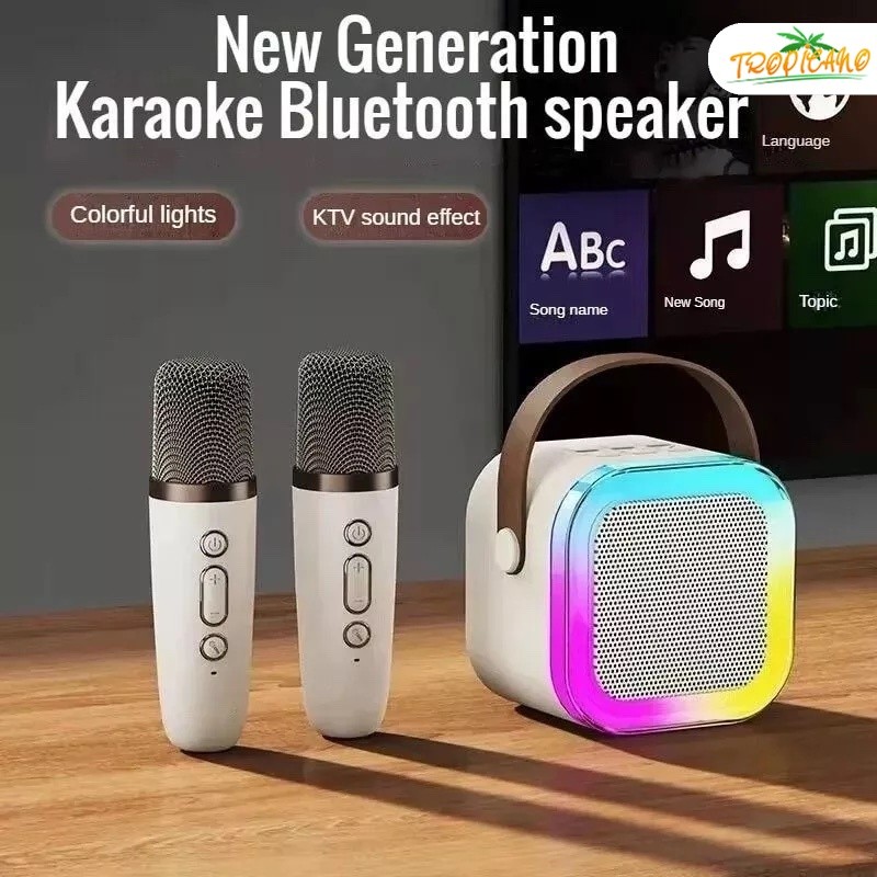 Alto-falante Bluetooth C/microfone com luz LED para crianças, jogo familiar de karaokê