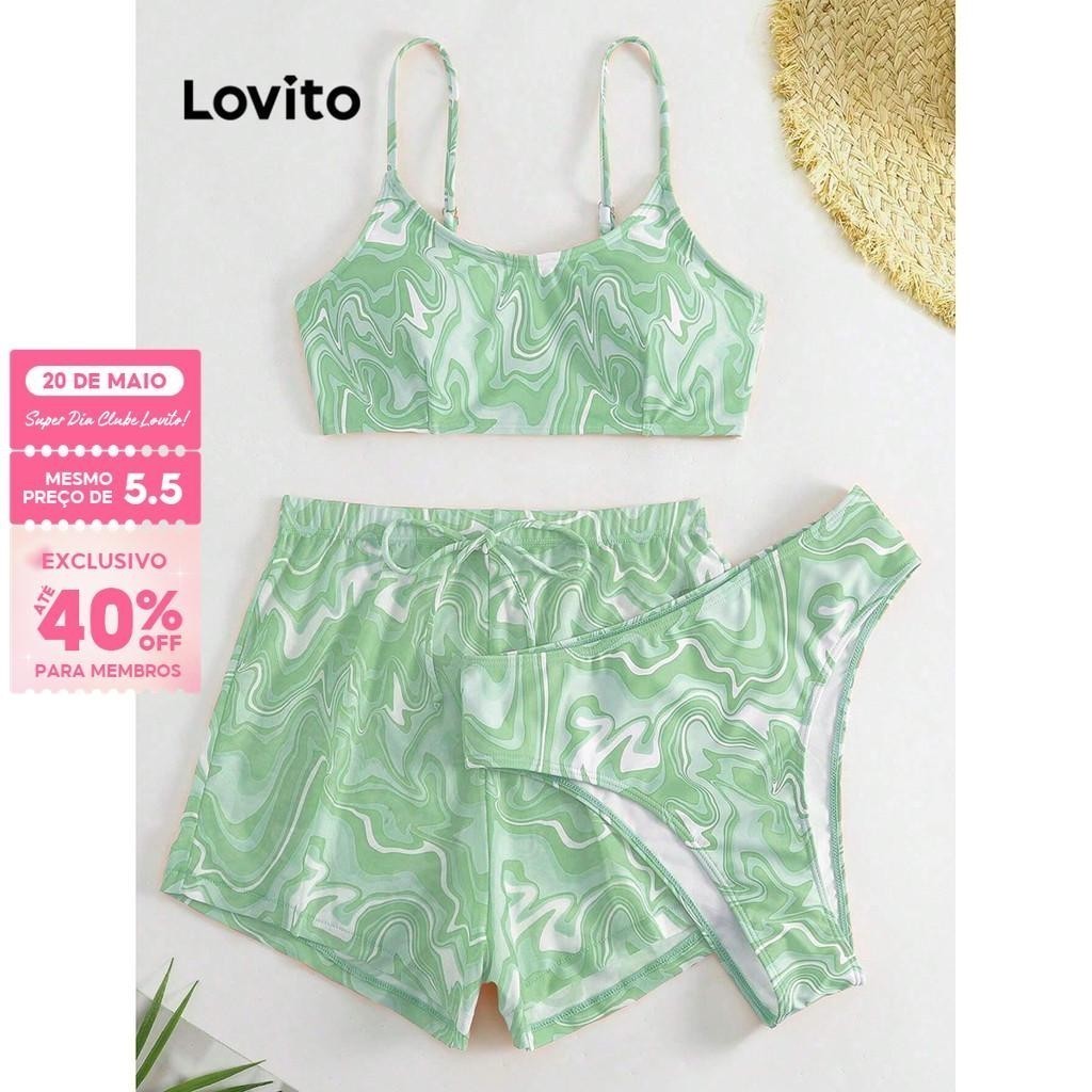 (Trendy) Lovito Conjuntos De Biquíni Boho Tie Dye Conjuntos De Biquíni De 3 Peças Para Mulheres LBL16805 - Sports & Outdoors