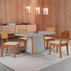 Mesa de Jantar Diane 120cm Tampo MDF Vidro com 4 Cadeiras Copper Premium Moderna Mobília