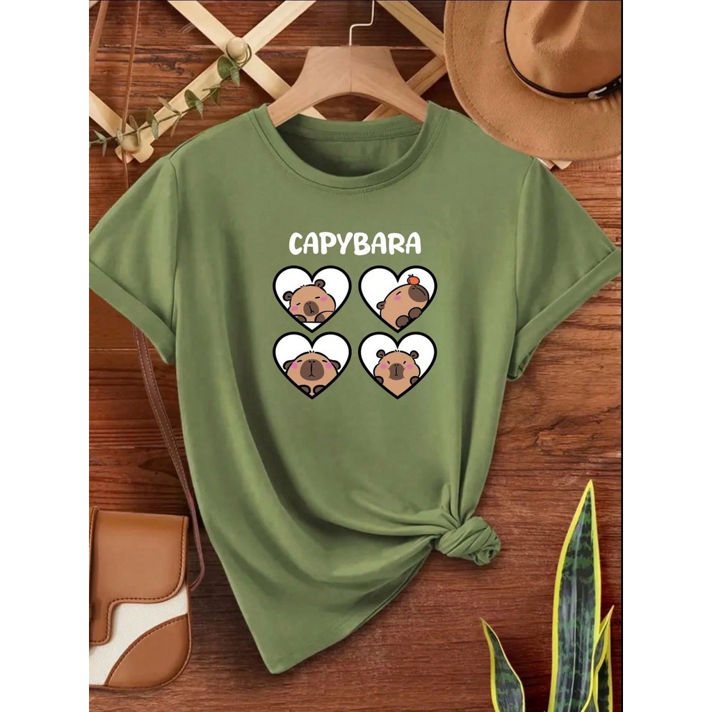 Kit com 3 blusas cabypara panda gatinho tendencia verde branca e preto 100% algodão