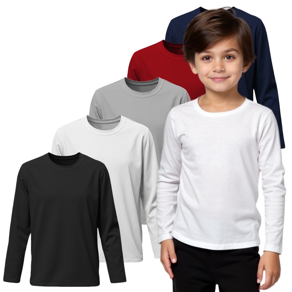 Camiseta Infantil Manga Longa Criança Confortavel Algodão Básica Lisa em Oferta na Shopee