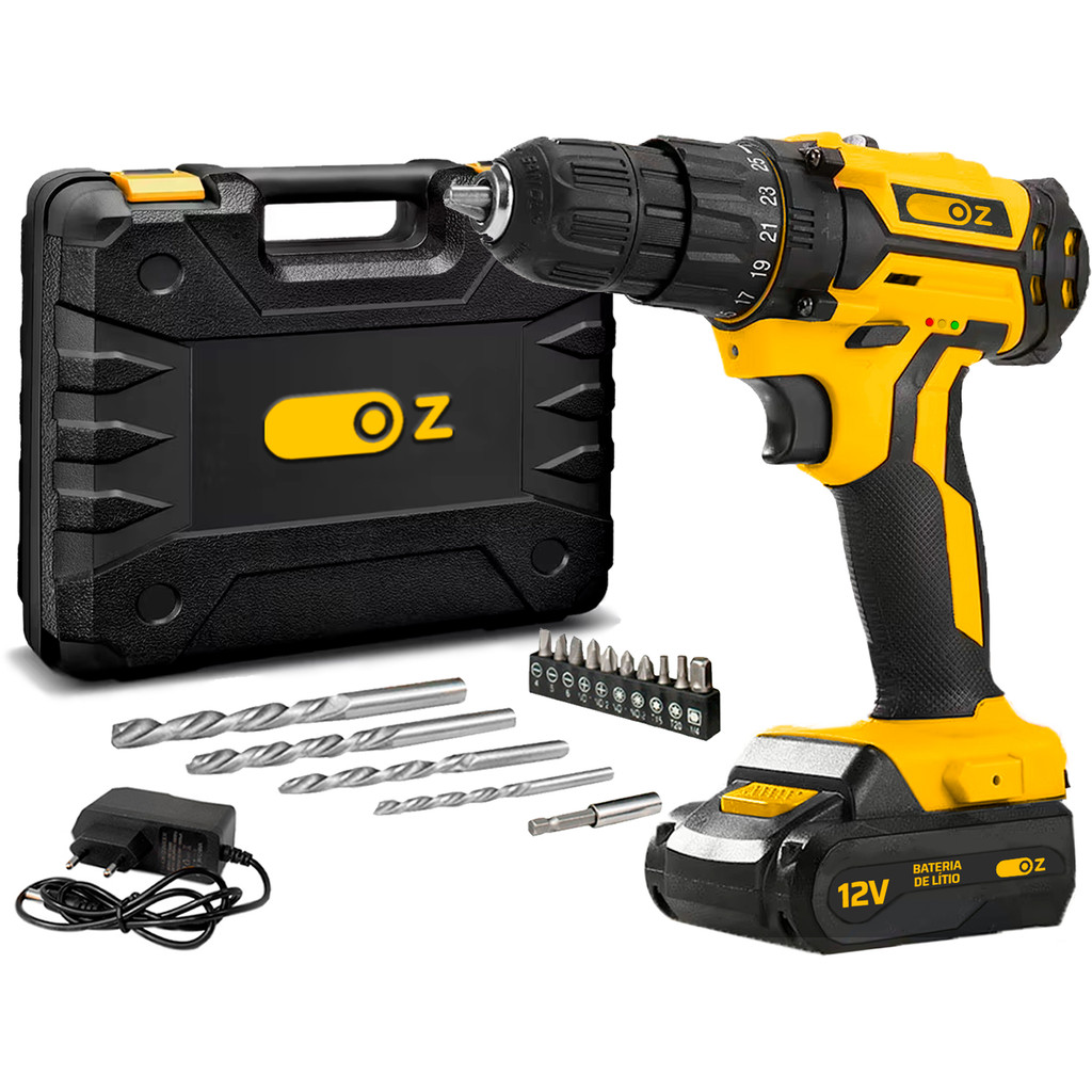 Parafusadeira Furadeira Profissional Sem Fio A Bateria 12v 10mm 3/8 Com Maleta Brocas Bits Pb3200k Oz em Oferta na Shopee