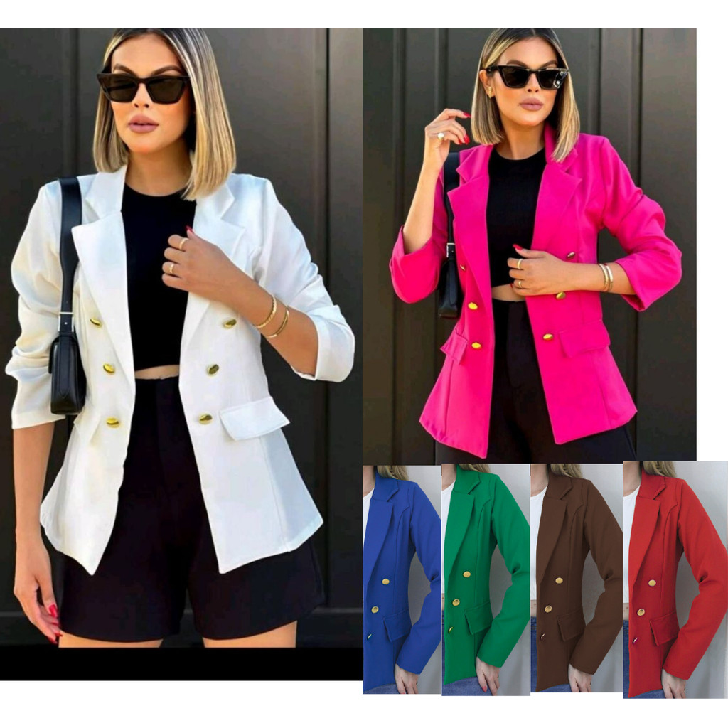 Blazer Feminino Maxi Longo Estilo Sobretudo Social com 6 Botões - Elegância em Alfaiataria em Oferta na Shopee