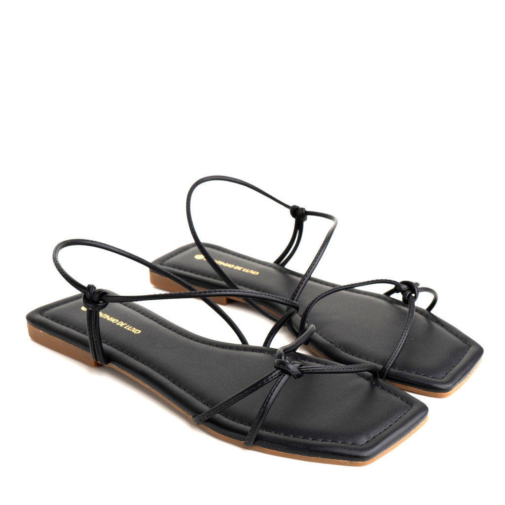 Rasteira Sandalia Preto Tiras Entrelaçadas 1380.266_1 - Women Shoes