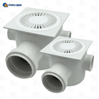 Caixa Sifonada Ralo Grelha Quadrado PVC 100x100x50mm 3 Entradas Durável e Resistente em Oferta na Shopee