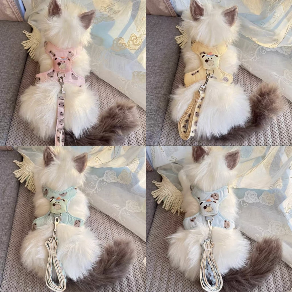 Coleira peitoral Colorida Desenho Ursinho Com Guia Para Cães cachorro e gatos e outros pets YP-2430