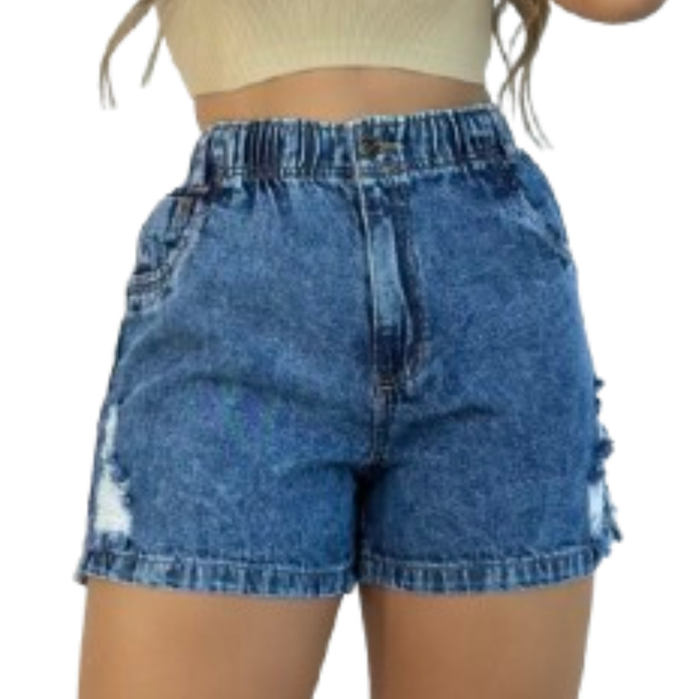 Short Jeans Feminino com Elastico na Cintura 36 ao 46 Cintura Alta em Oferta na Shopee