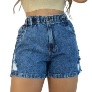 Short Jeans Feminino com Elastico na Cintura 36 ao 46 Cintura Alta em Oferta na Shopee