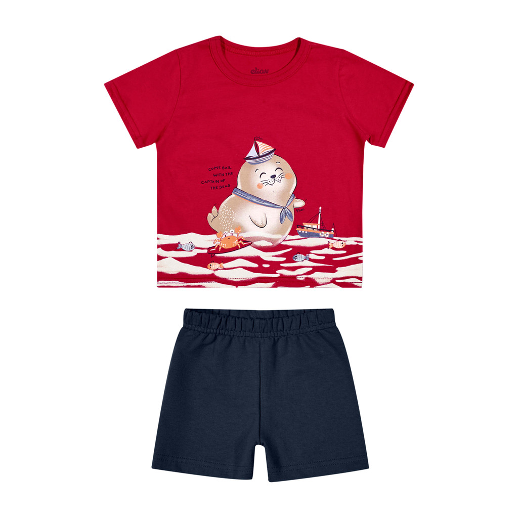 Conjunto Bebê Menino Camiseta e Bermuda Elian Vermelho - Baby & Kids Fashion