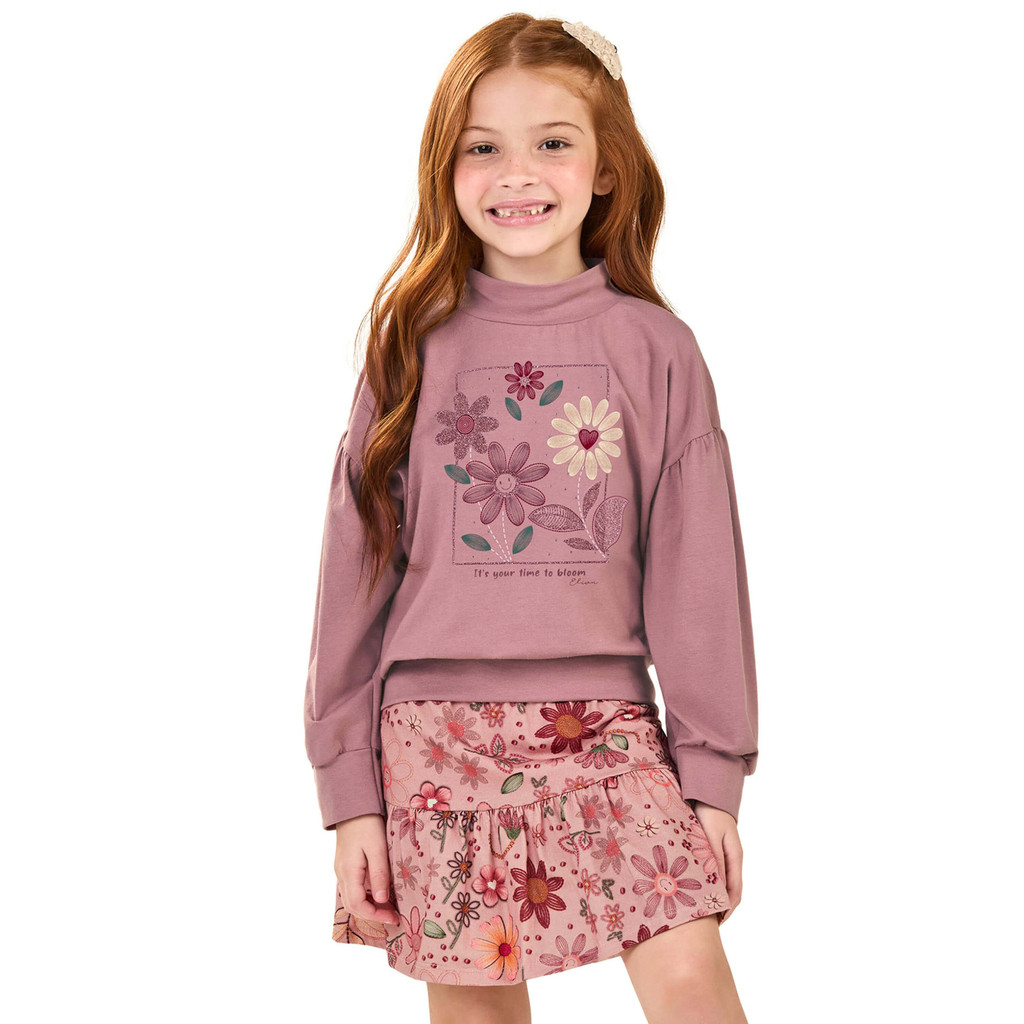 Conjunto Infantil Menina Blusa e Saia Floral Elian Rosa - Baby & Kids Fashion