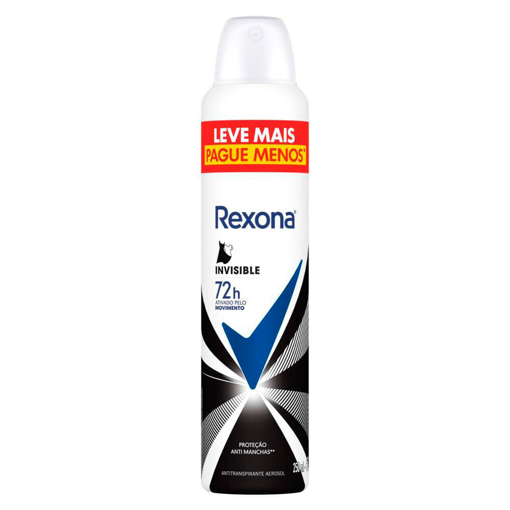 Desodorante Antitranspirante Aerosol Rexona Invisible 72 horas - 250ml - Beauty