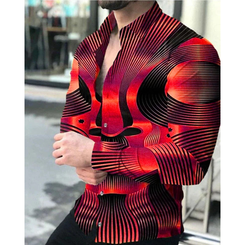 Camisa Masculina De Moda De Alta Qualidade Com Botões , Casual De designer Estampado De Manga Comprida Lapela