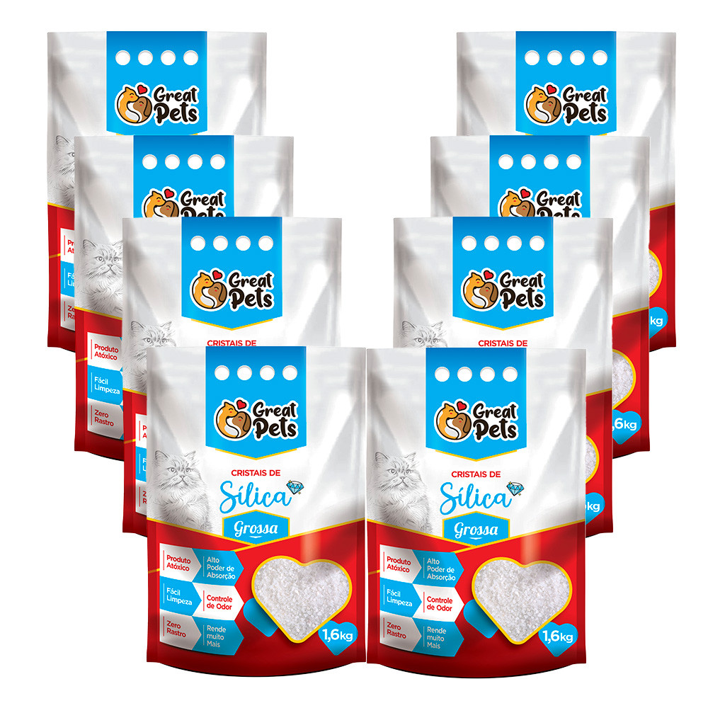 Kit 8 Areias Sílica Grossa 1,6kg para Gatos Great Pets em Oferta na Shopee