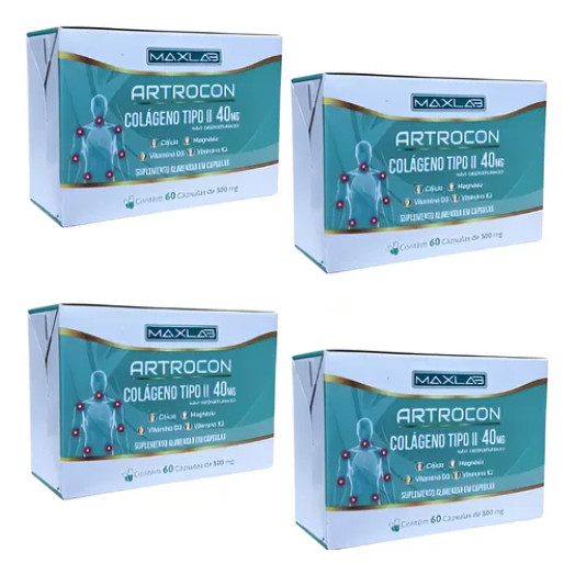 Kit 4 Caixas Artrocon C/60 Capsulas Maxlab Colágeno Tipo 2 + Magnésio + Vitamina D3+K2 melhora a saúde das articulações