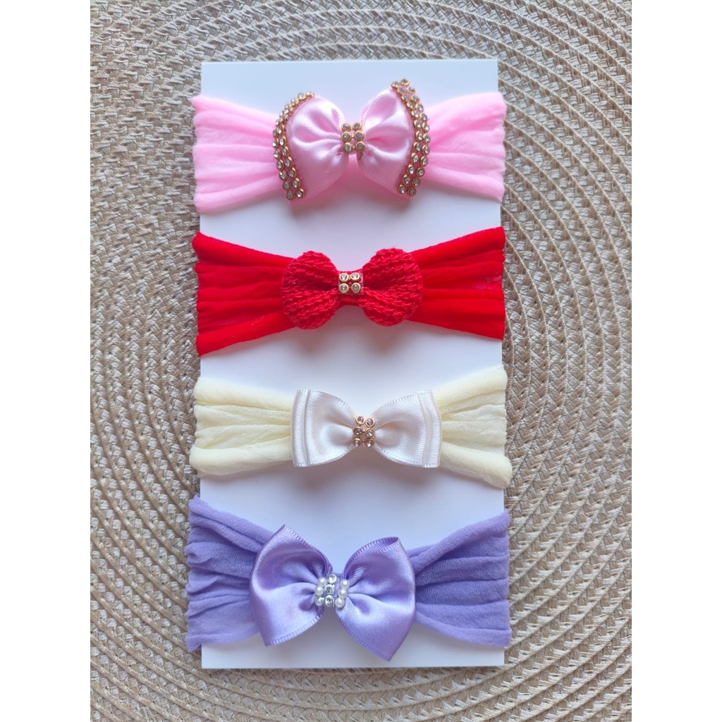 KIT 4 FAIXINHAS BEBE TIARA MENINA LACINHO RN