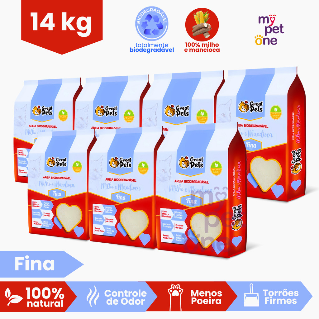 Kit 7 Areia Biodegradável Fina Great Pets - 2 Kg em Oferta na Shopee