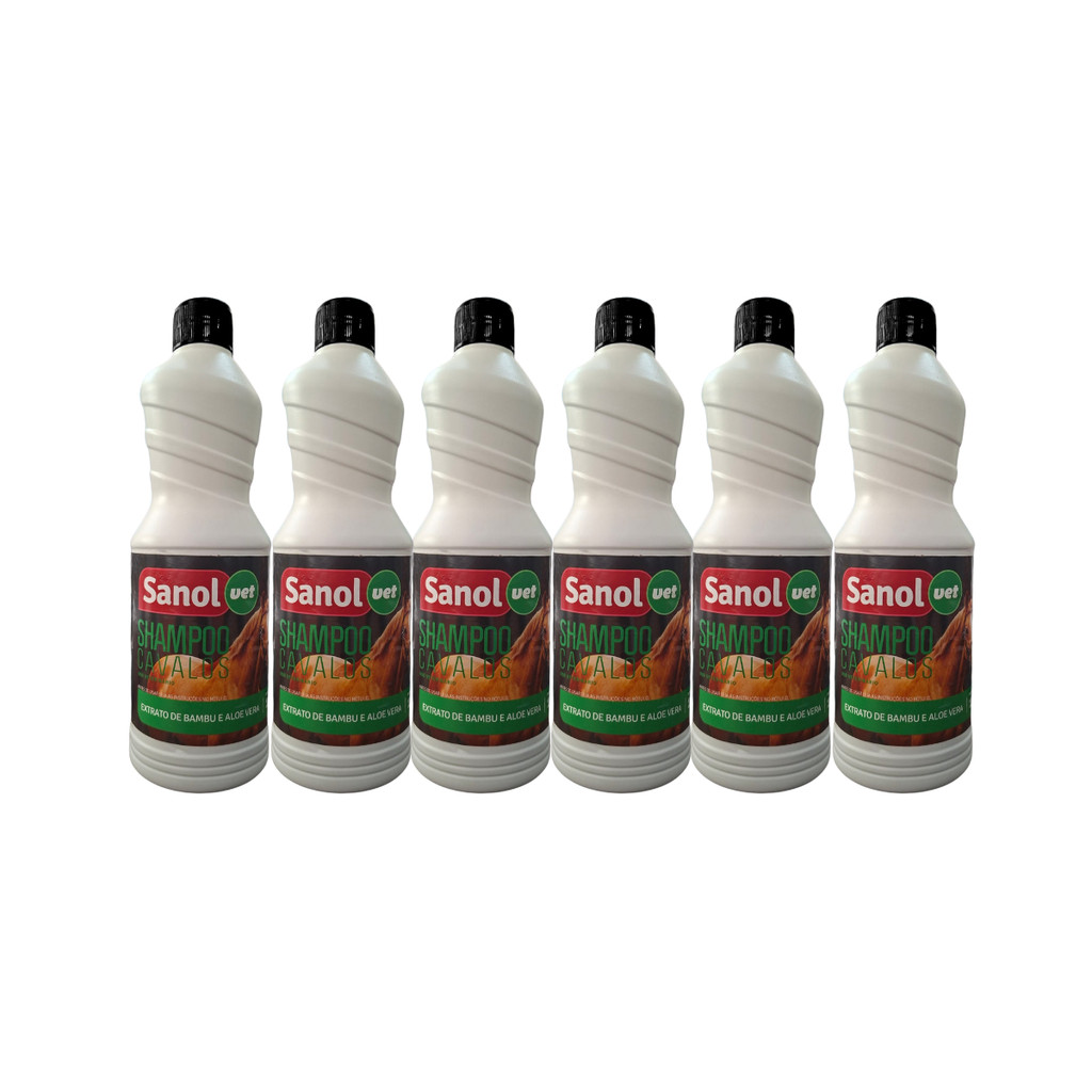 KIT COM 6 SANOL SHAMPOO PARA CAVALO 1L BAMBU E ALOE VERA