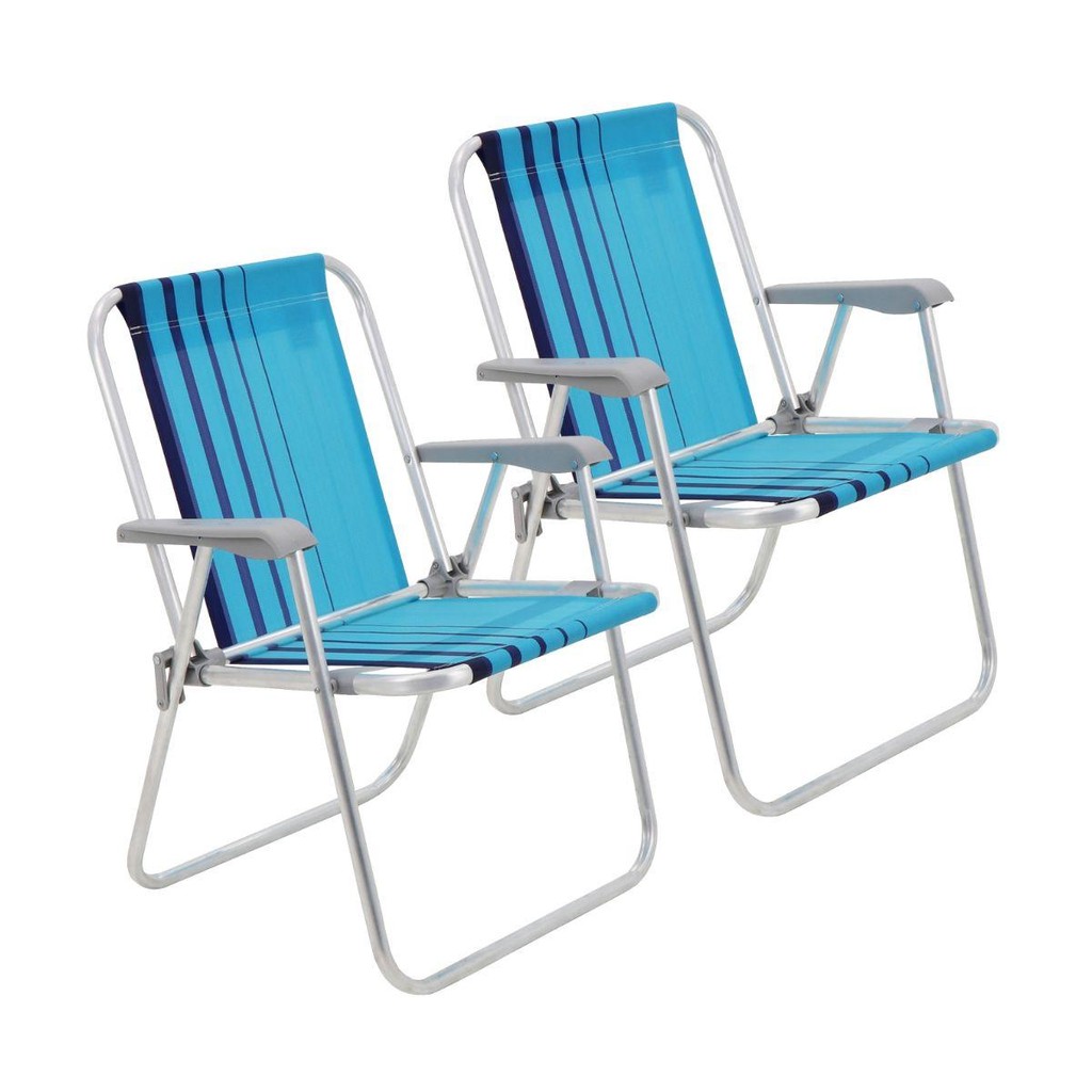 Kit 2 Cadeira de Praia Camping Alumínio Samoa Azul Tramontina em Oferta na Shopee