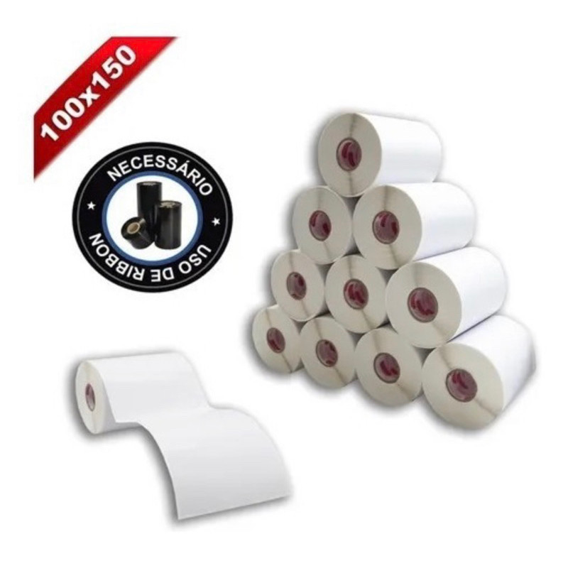 5 Rolos Etiqueta 10x15 100x150 Couche Serrilha Zebra Elgin
