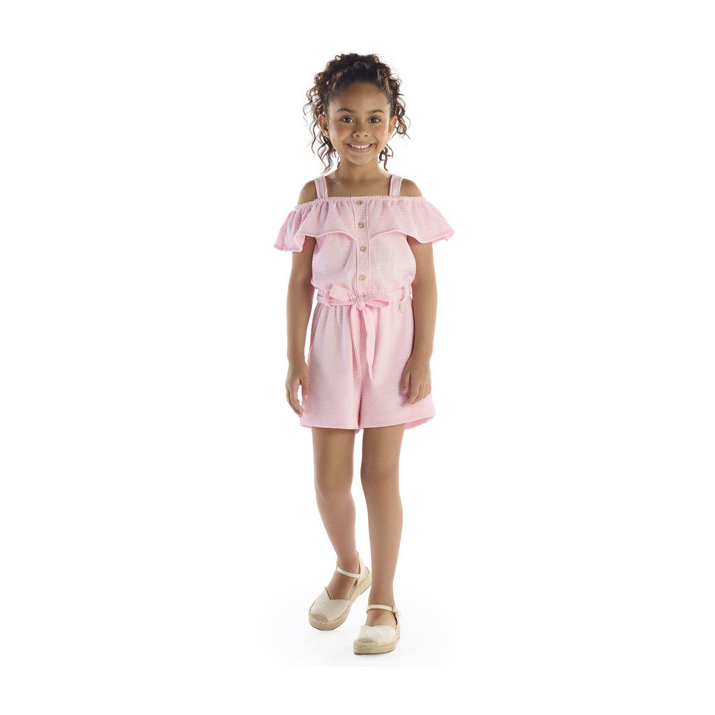 Macaquinho Infantil Menina Babados Laço Luxo - Kiki Xodó