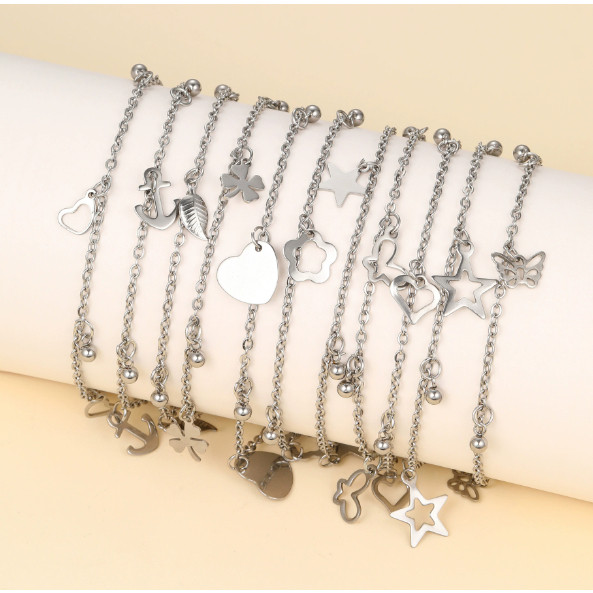 Tornozeleira pingente de aço inoxidável, moderna e simples em Oferta na Shopee