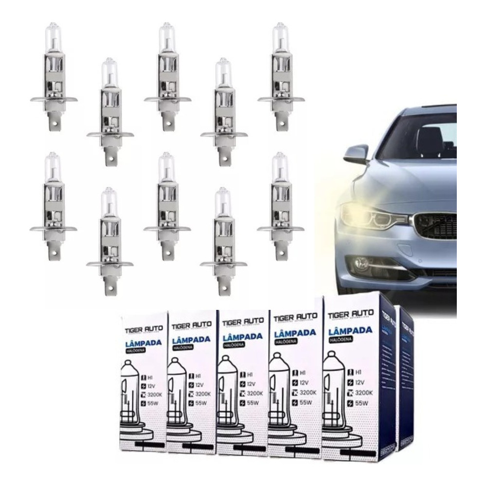 Kit 10 Lampada H1 Halogena - 3200k 12 55w