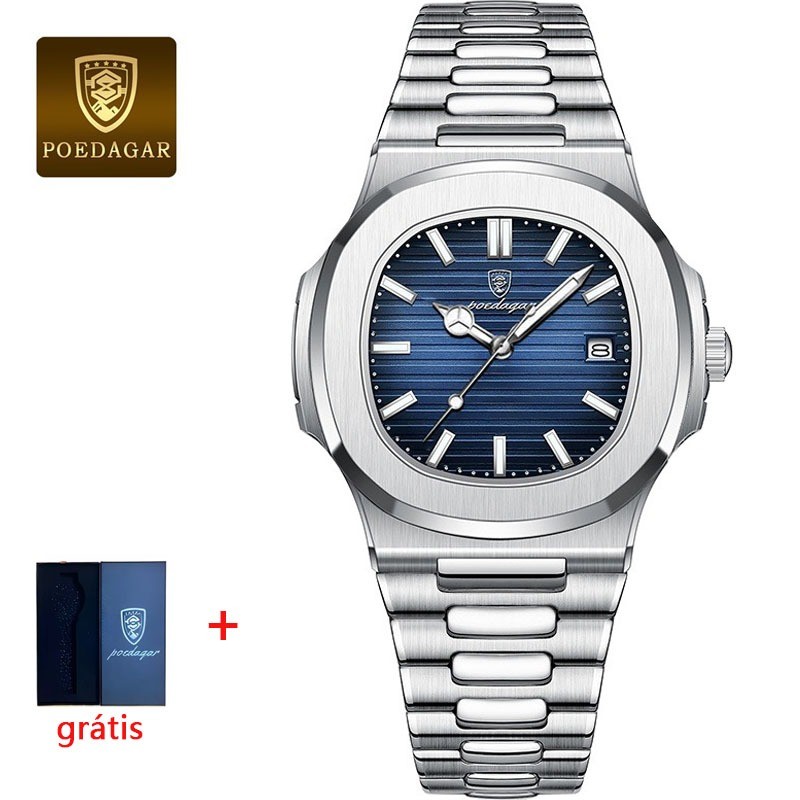 Relógio masculino original relógio de quartzo impermeável de aço inoxidável relógio mão luminoso moda casual calendário em Oferta na Shopee