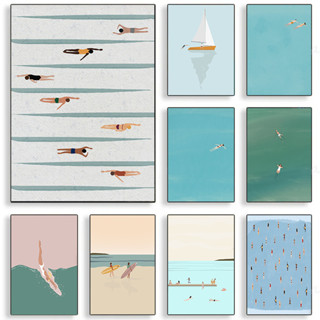 Piscina Praia Oceano Barco Imprime Cartaz Nórdico Pintura Em Tela Fotos Decoração Da Sala De Estar em Oferta na Shopee