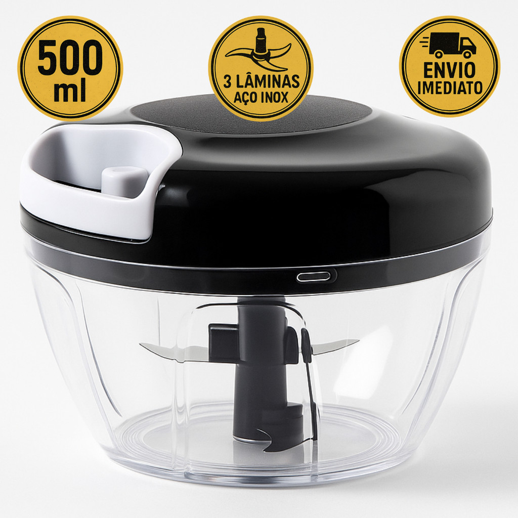 Imagem Triturador de Alimentos Grande 500 ml 3 Laminas Processador Manual