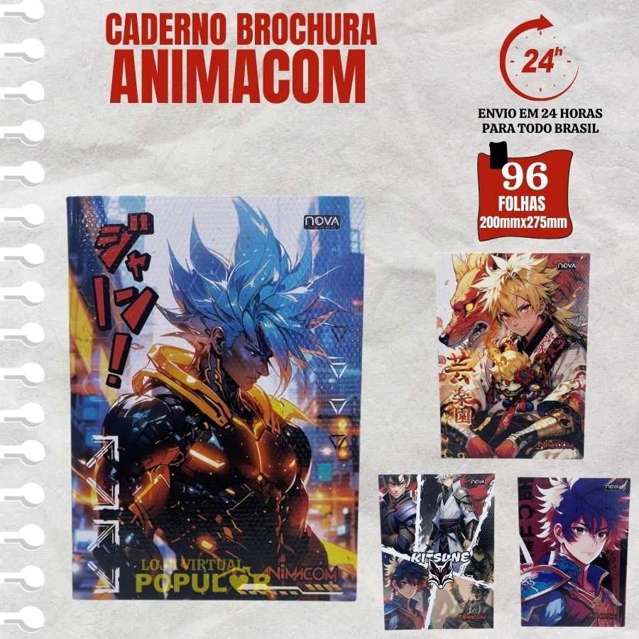 Caderno Universitário Brochura Anime 96 Fls Nova Cadernos Capa Dura Menino