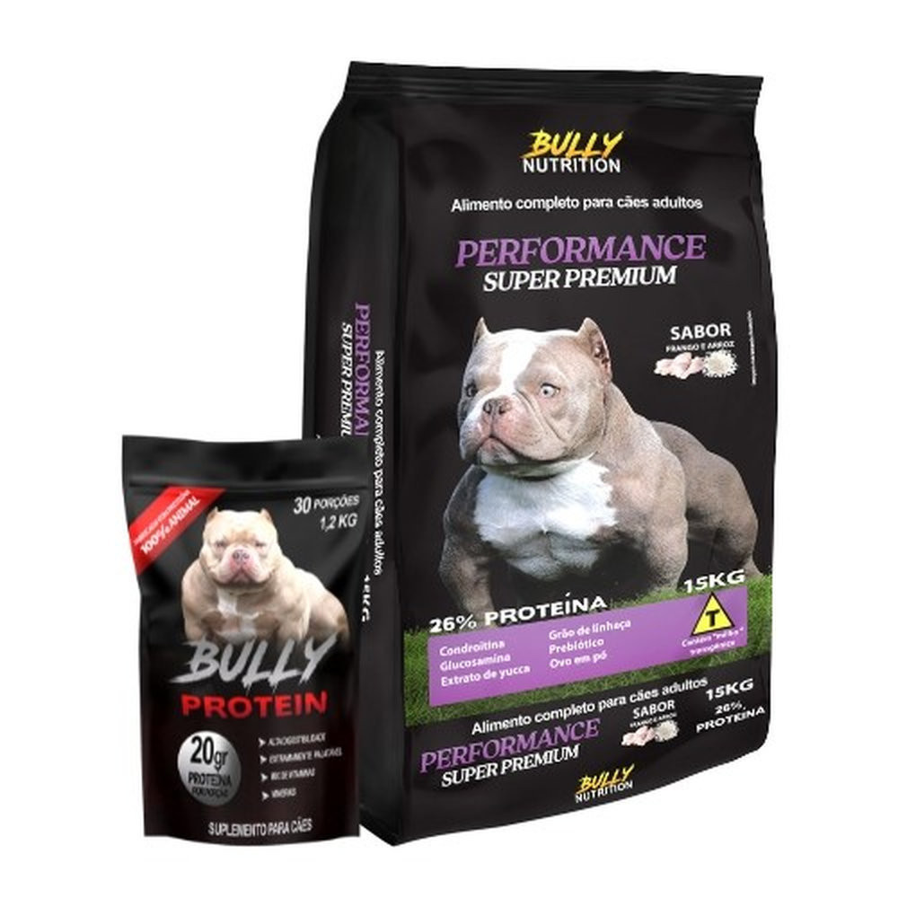 Ração Performance Super Premium 15kg + Suplemento Bully Protein 1,2Kg | Força e Resistencia