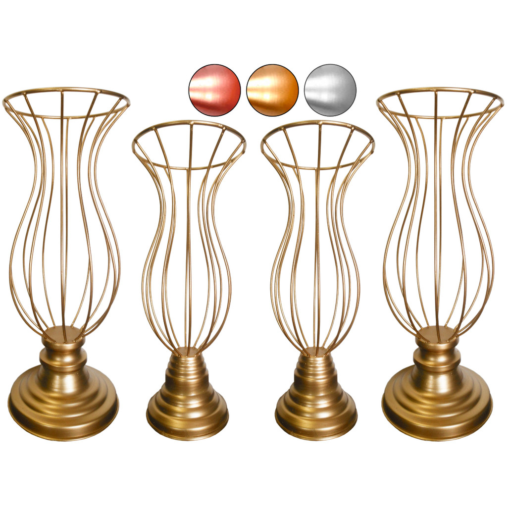 4 Vaso Dourado Armação 35cm e 40cm Para Pedrarias Decoração de Mesa Luxo