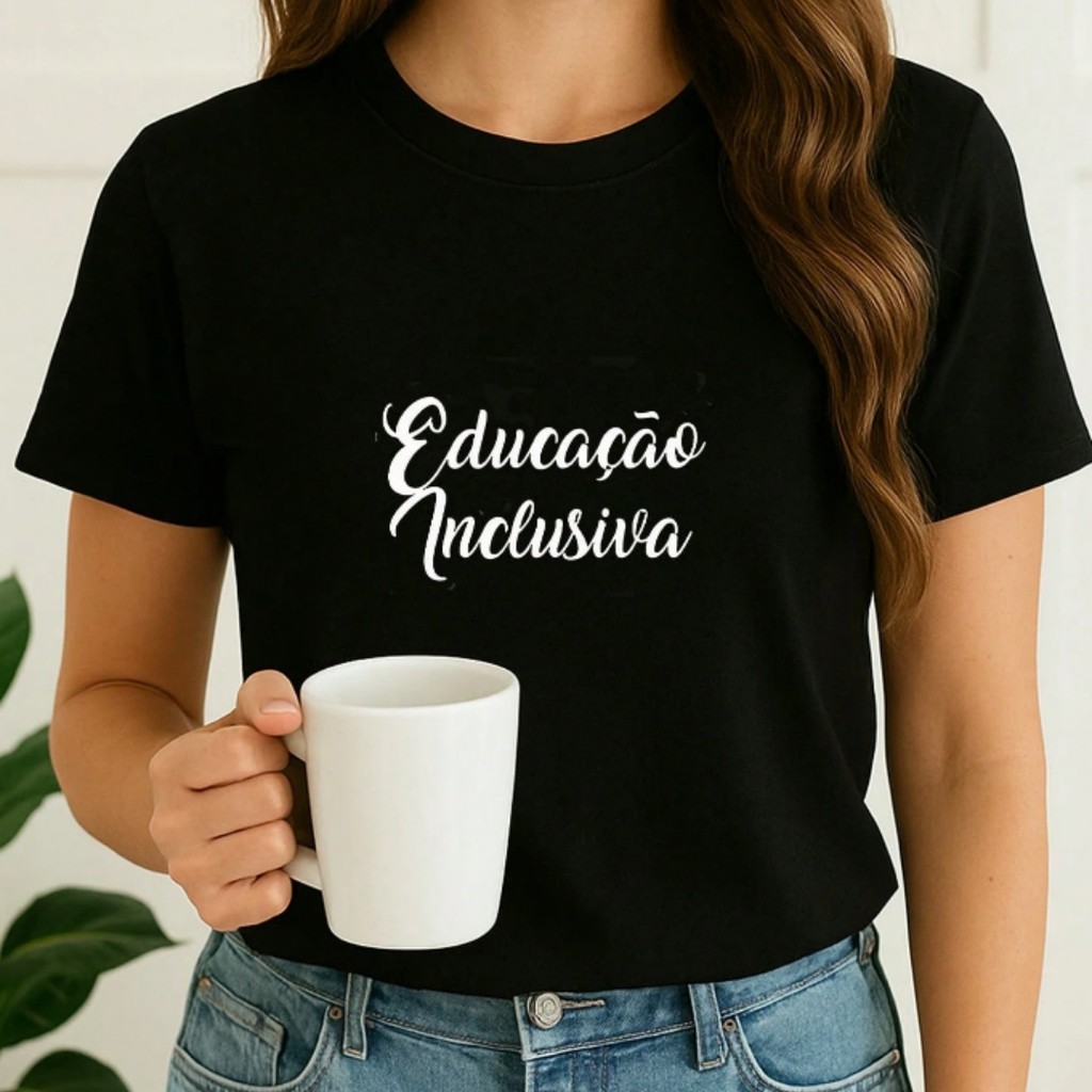 Camiseta Feminina Babylook T shirt educação inclusiva pedagogia professora escola 100% Algodão Várias Cores