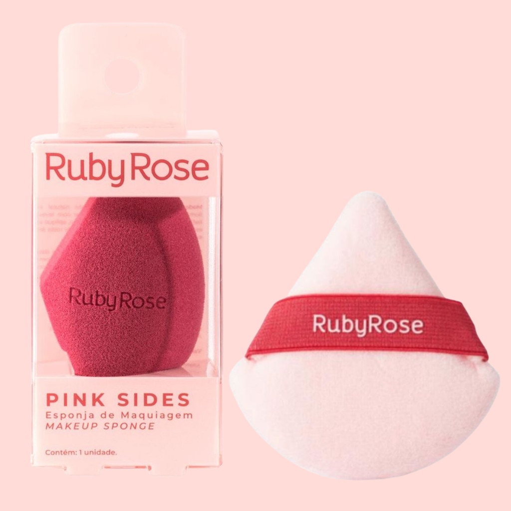 Kit Esponja de Maquiagem e Pó Pink Side Cloud Puff Linha Rosa - Ruby Rose