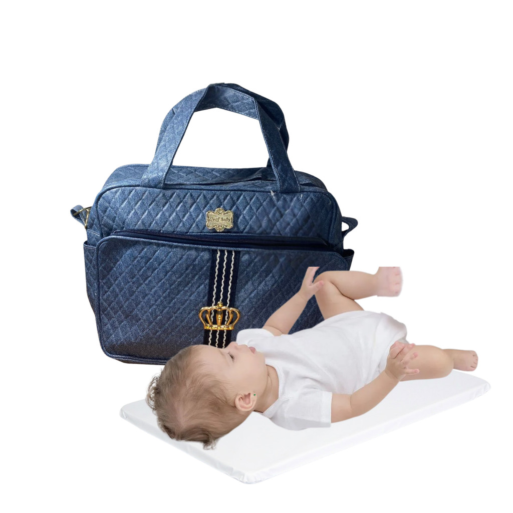 Bolsa Maternidade Unissex Mave Baby c/ Alça Dupla para Bebê Multiuso Cor Jeans+ Mordedor