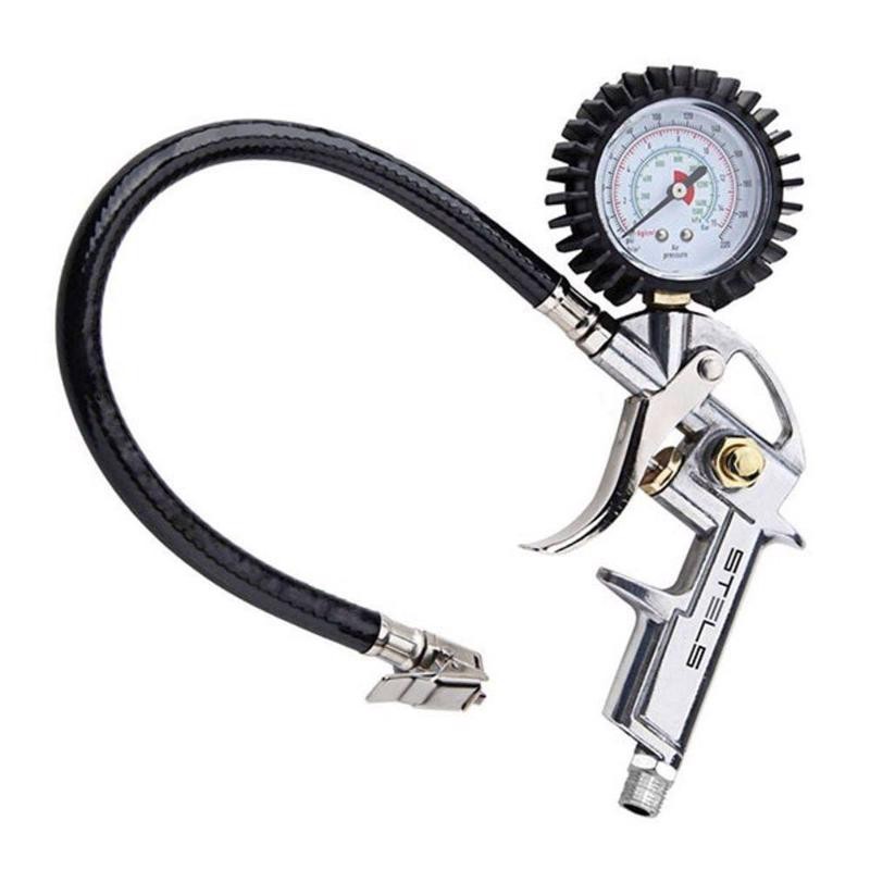 Calibrador de Pneus Manual 220 Libras c/ Manômetro para Inflar, Esvaziar e Medir Pressão STELS
