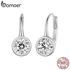 Brincos De Fita Bamoer 925 Sterling Hoop Moissanita Cintilante Jóias Para Mulheres