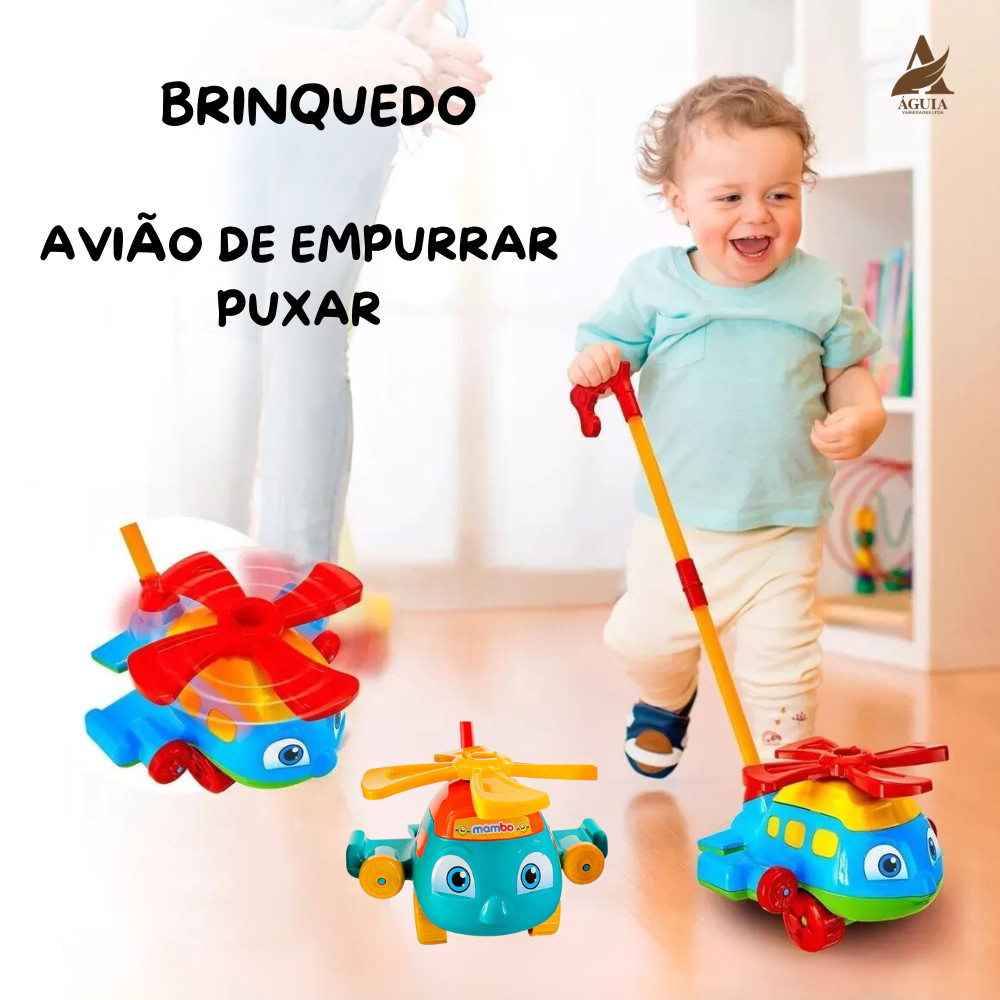 Avião Brinquedo Infantil De Empurrar Puxar Criança Baby Bebê Interativo Diversão